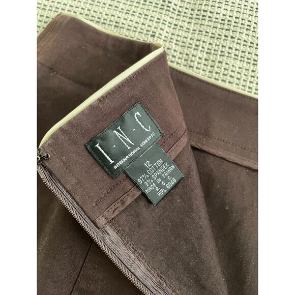 INC International Concepts Women's Size 12 Skirt Brown & Cream Casual Stretch - Picture 3 of 3
